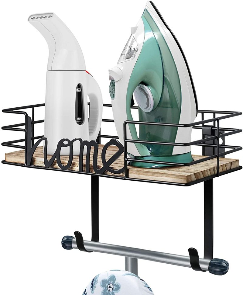 Irons & Steamers |  Tj.Moree Laundry Room Decor-Ironing Board Hanger- Metal Wall Mount Iron And Ironing Board Holder, Laundry Room Organization And Storage With Large Storage Black Wooden Base Basket And Removable Hooks Home Decor & Cleaning Dark Grey