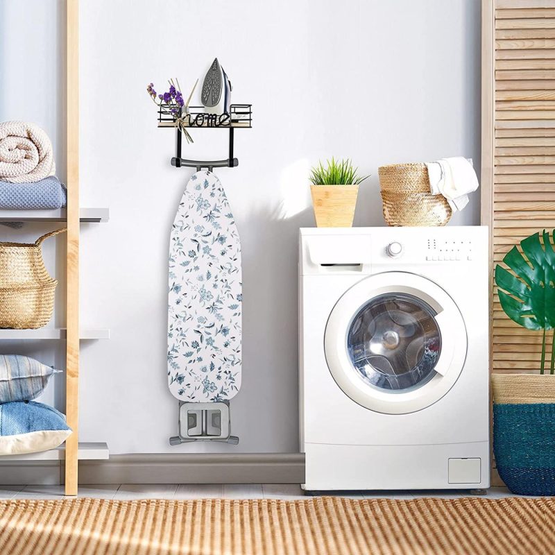 Irons & Steamers |  Tj.Moree Laundry Room Decor-Ironing Board Hanger- Metal Wall Mount Iron And Ironing Board Holder, Laundry Room Organization And Storage With Large Storage Black Wooden Base Basket And Removable Hooks Home Decor & Cleaning Dark Grey