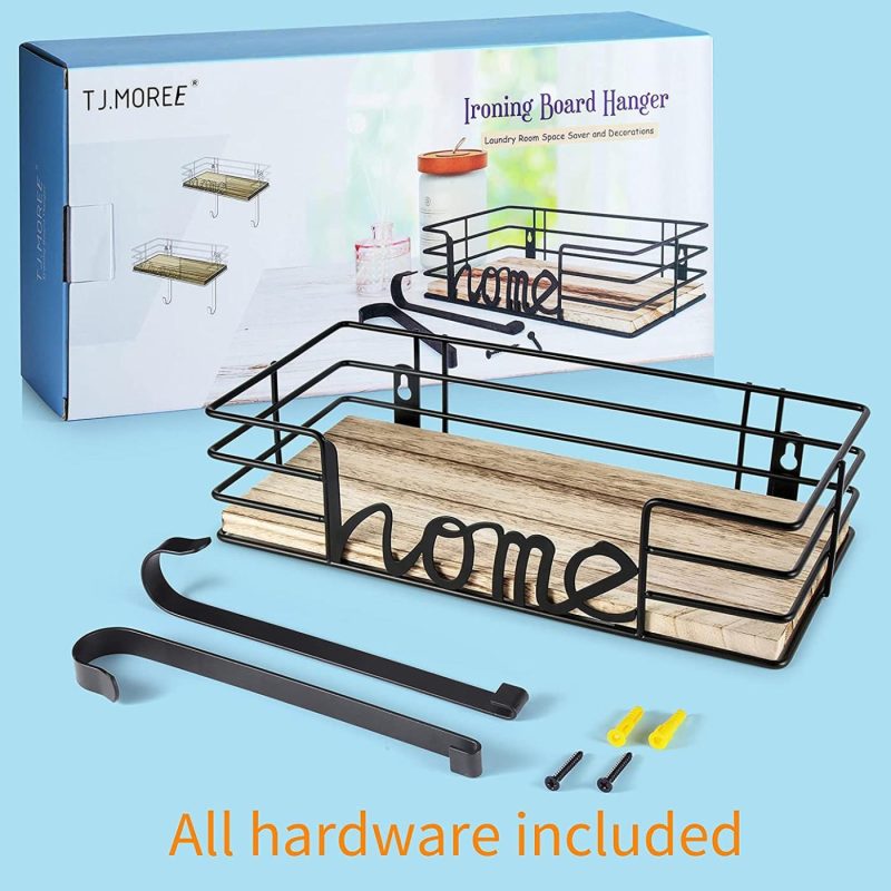 Irons & Steamers |  Tj.Moree Laundry Room Decor-Ironing Board Hanger- Metal Wall Mount Iron And Ironing Board Holder, Laundry Room Organization And Storage With Large Storage Black Wooden Base Basket And Removable Hooks Home Decor & Cleaning Dark Grey