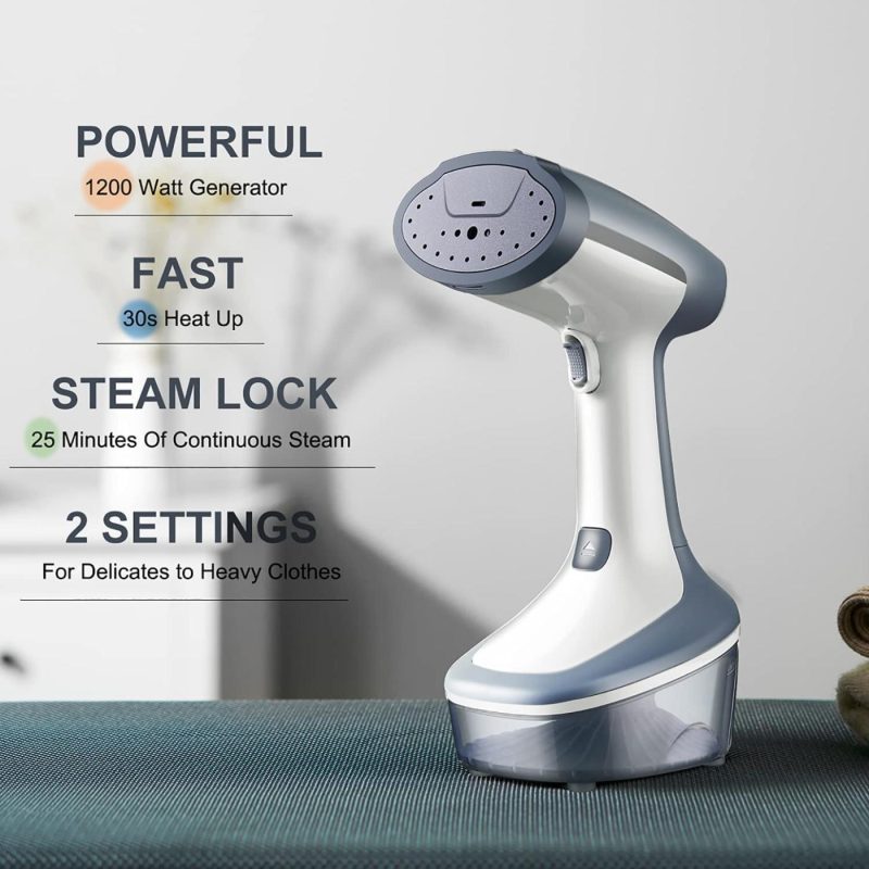 Irons & Steamers |  Yika Steamer For Clothes, 300Ml Hand-Held Clothes Steamer With Ceramic Iron Panel, 1200W Garment & Fabric Wrinkle Remover, 25 Mins Continuous Steam, 30S Heat Up Portable Travel Clothing Steamer Home Decor & Cleaning Blue Grey