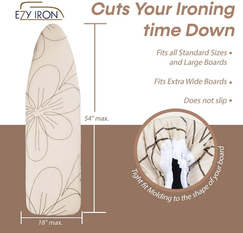 Irons & Steamers |  Ezy Iron Ironing Board Cover And Pad Thick Padding, Heat Reflective Fits Small, Standard Size And Extra Wide Large Iron Board 15" X 54" Premium Heavy Duty 15X54 Padded Covers (Beige) Home Decor & Cleaning Beige