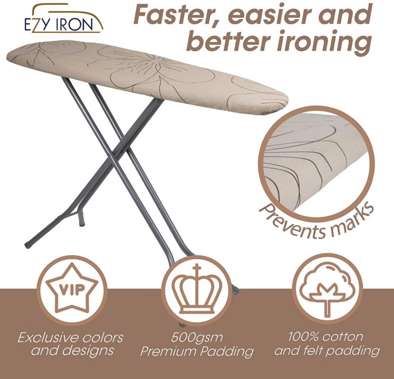 Irons & Steamers |  Ezy Iron Ironing Board Cover And Pad Thick Padding, Heat Reflective Fits Small, Standard Size And Extra Wide Large Iron Board 15" X 54" Premium Heavy Duty 15X54 Padded Covers (Beige) Home Decor & Cleaning Beige