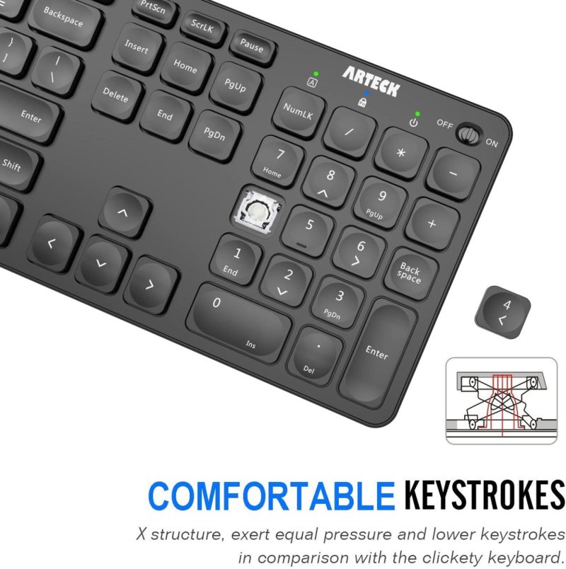 Keyboards |  Arteck 2.4G Wireless Keyboard Ultra Slim Full Size Keyboard With Numeric Keypad And Media Hotkey For Computer/Desktop/Pc/Laptop/Surface/Smart Tv And Windows 10/8/ 7 Built-In Rechargeable Battery Musical Instruments Arteck