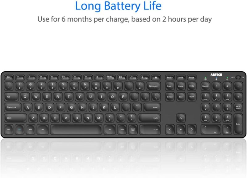 Keyboards |  Arteck 2.4G Wireless Keyboard Ultra Slim Full Size Keyboard With Numeric Keypad And Media Hotkey For Computer/Desktop/Pc/Laptop/Surface/Smart Tv And Windows 10/8/ 7 Built-In Rechargeable Battery Musical Instruments Arteck