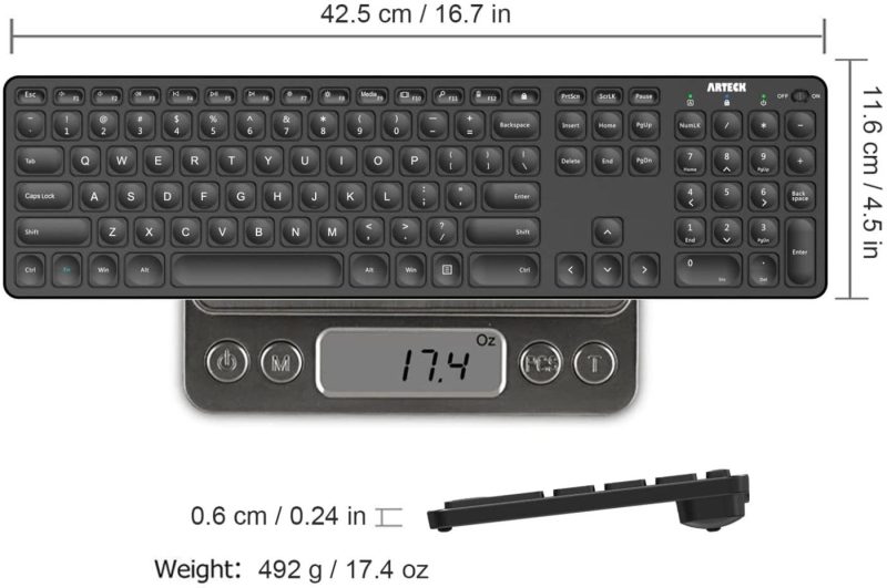 Keyboards |  Arteck 2.4G Wireless Keyboard Ultra Slim Full Size Keyboard With Numeric Keypad And Media Hotkey For Computer/Desktop/Pc/Laptop/Surface/Smart Tv And Windows 10/8/ 7 Built-In Rechargeable Battery Musical Instruments Arteck