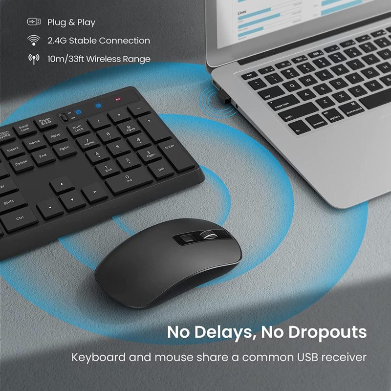 Keyboards |  Pc230 Wireless Keyboard Mouse Combo, Energy Saving, Slim Quick 2.4Ghz Cordless Full Size Computer Keyboard Silent & 3 Adjustable Dpi Usb Mouse Independent On/Off Switch For Pc Laptop, Black Keyboards Keyboards