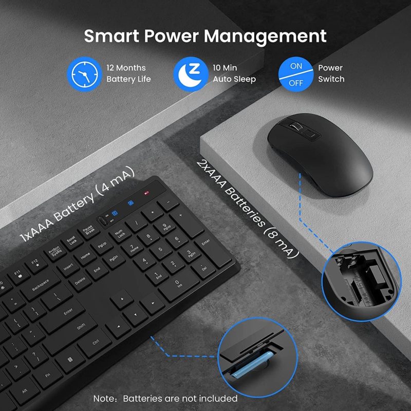 Keyboards |  Pc230 Wireless Keyboard Mouse Combo, Energy Saving, Slim Quick 2.4Ghz Cordless Full Size Computer Keyboard Silent & 3 Adjustable Dpi Usb Mouse Independent On/Off Switch For Pc Laptop, Black Keyboards Keyboards