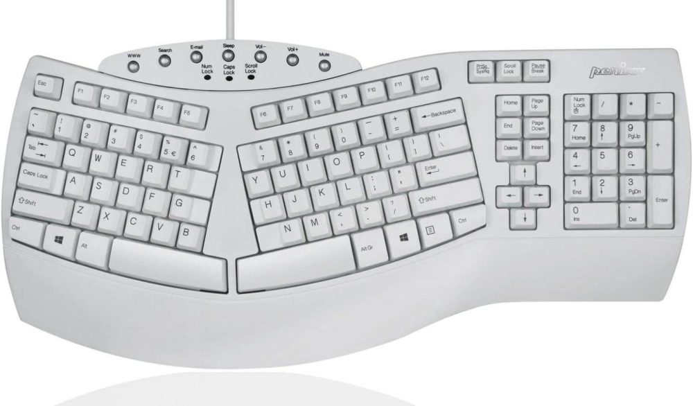 Keyboards |  Perix Ergonomic Split Keyboard – Natural Ergonomic Design – White – Bulky Size 19.09"X9.29"X1.73" (Renewed) Keyboards Amazon Renewed