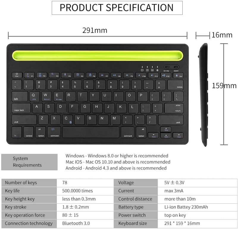 Keyboards |  Rechargeable Bluetooth Mini Keyboard With Phone Holder Wireless Multi-Device Dual Channel Keyboard For Tablet/Laptop/Phone,Compatible With Ios/Windows/Android (Black) Keyboards Generic