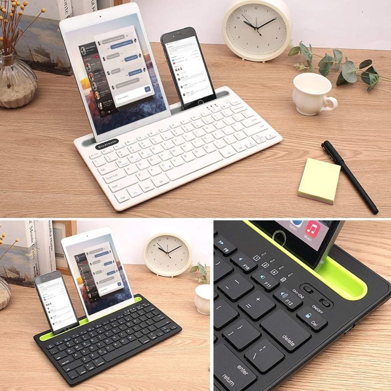 Keyboards |  Rechargeable Bluetooth Mini Keyboard With Phone Holder Wireless Multi-Device Dual Channel Keyboard For Tablet/Laptop/Phone,Compatible With Ios/Windows/Android (Black) Keyboards Generic