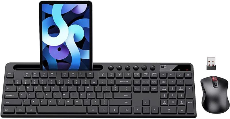 Keyboards |  Wireless Keyboard And Mouse Combo With Phone Tablet Holder, 2.4G Ergonomic Wireless Computer Keyboard, Silent Mouse With 6 Button, Compatible With Macbook, Windows Keyboards Keyboards