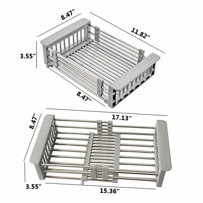 Kitchen & Dining |  Expandable Dish Drying Rack Over The Sink Dish Basket Drainer With Telescopic Arms Functional Kitchen Sink Organizer For Vegetable (8"-17") X 3.6" X 9" Home Decor & Cleaning Kitchen & Dining