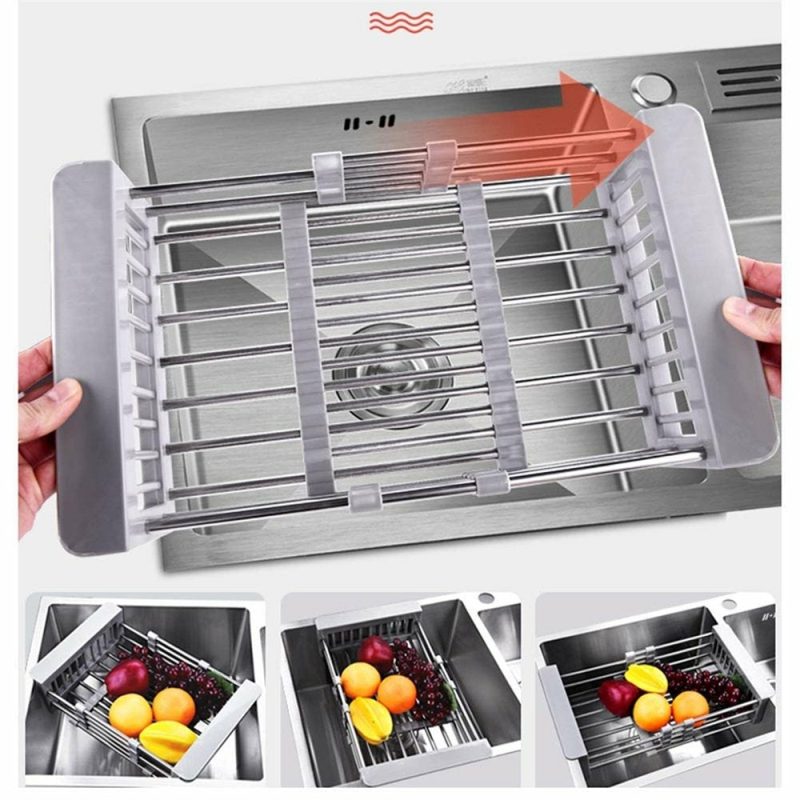 Kitchen & Dining |  Expandable Dish Drying Rack Over The Sink Dish Basket Drainer With Telescopic Arms Functional Kitchen Sink Organizer For Vegetable (8"-17") X 3.6" X 9" Home Decor & Cleaning Kitchen & Dining