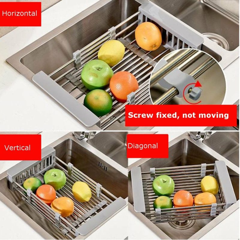 Kitchen & Dining |  Expandable Dish Drying Rack Over The Sink Dish Basket Drainer With Telescopic Arms Functional Kitchen Sink Organizer For Vegetable (8"-17") X 3.6" X 9" Home Decor & Cleaning Kitchen & Dining