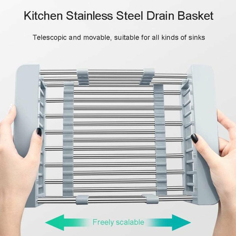 Kitchen & Dining |  Expandable Dish Drying Rack Over The Sink Dish Basket Drainer With Telescopic Arms Functional Kitchen Sink Organizer For Vegetable (8"-17") X 3.6" X 9" Home Decor & Cleaning Kitchen & Dining