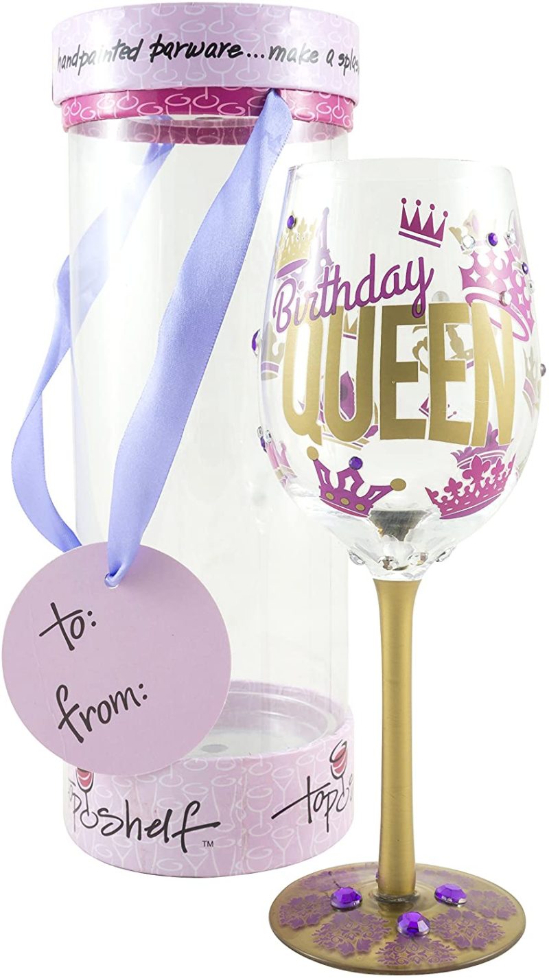 Kitchen & Dining |  Top Shelf “Birthday Queen" Decorative Wine Glass ; Funny Gifts For ; Hand Painted Purple And Gold Design ; Unique Red Or White Wine Glasses Bar Tools & Drinkware Bar Tools & Drinkware