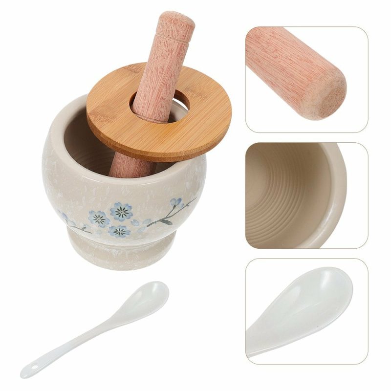 Kitchen & Dining |  1 Set House Garlic Mash Can Grinding Bowl Practical Kitchen Gadget With Wood Stick Home Decor & Cleaning FRCOLOR