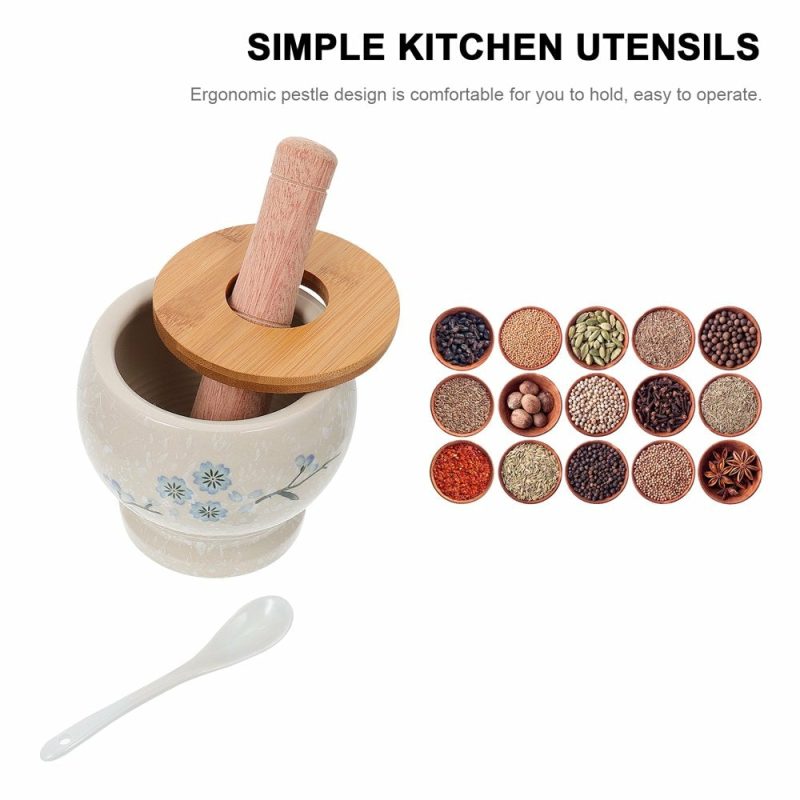 Kitchen & Dining |  1 Set House Garlic Mash Can Grinding Bowl Practical Kitchen Gadget With Wood Stick Home Decor & Cleaning FRCOLOR