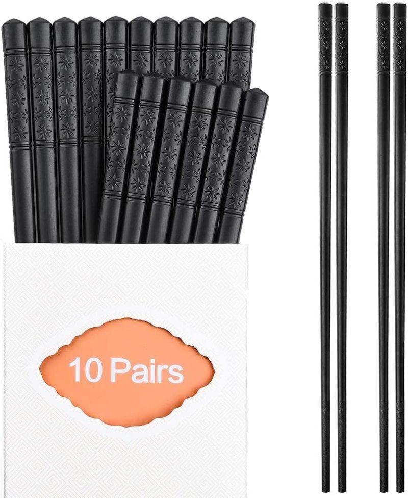 Kitchen & Dining |  10 Pairs Fiberglass Chopsticks Family Set, Onehere Reusable Chinese, Japanese, Korean Chop Sticks, Dishwasher Safe, Non-Slip, For Sushi, Noodles, Food, Hotpot& Cooking, 10.63 Inches, Classic Black Dining & Entertaining Dining & Entertaining