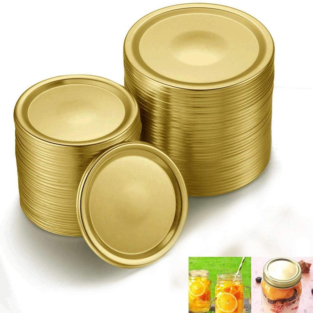 Kitchen & Dining |  12 Pcs Wide Mouth Canning Lids For Mason Jar, Split-Type Leak Proof , Replacement Secure Canning Caps For Canning , 1 Dozen, Golden (3.38 Inch/86Mm) Cookware Cookware