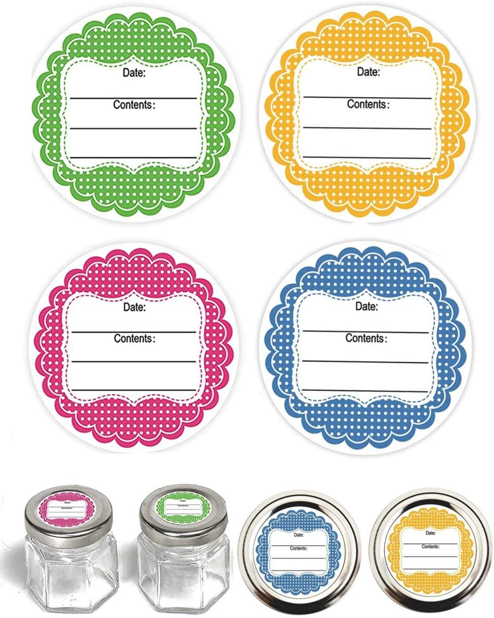 Kitchen & Dining |  2 Inch Round Canning Labels,Containers Labels,Labels For Mason Jar,Bottles,Writable Food Stickers,Set Of 80 Cookware Blue, Orange, Pink, Green