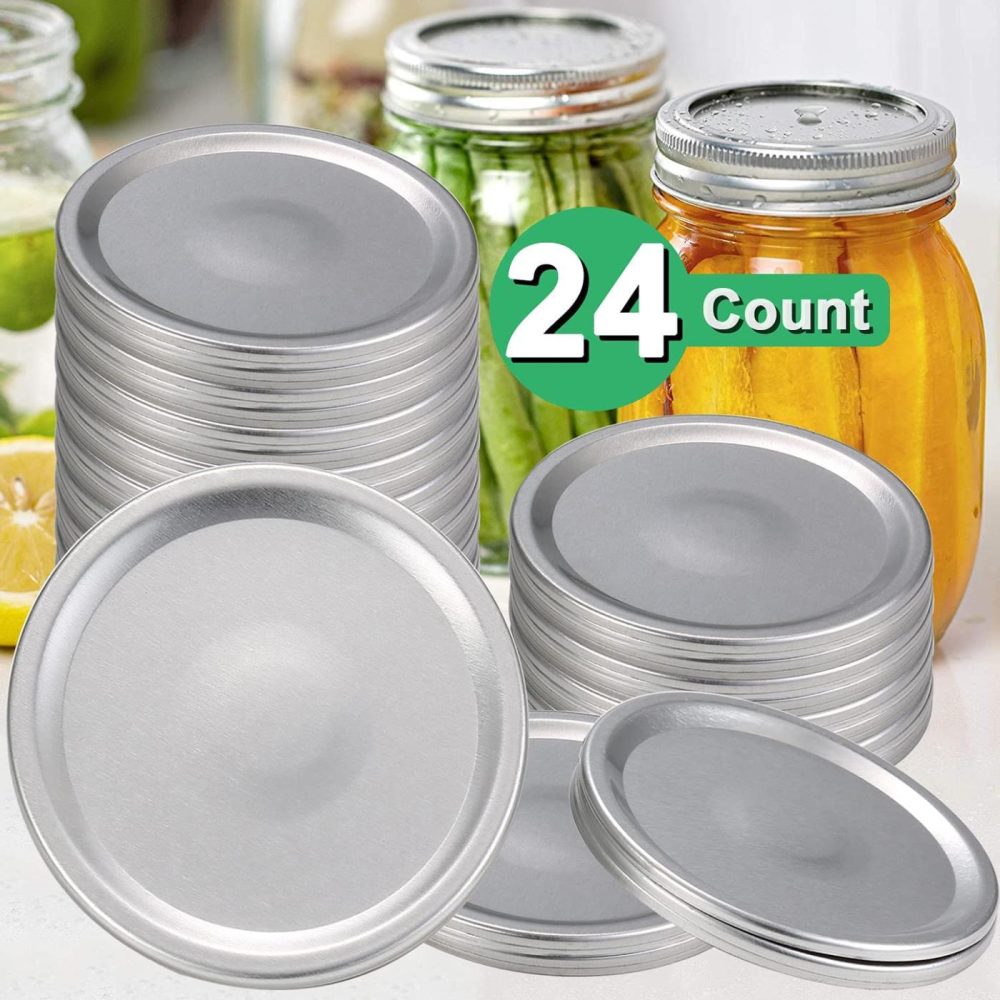 Kitchen & Dining |  24-Count Canning Lids Wide Mouth Canning Jar Flats For Ball Kerr Jars Ewadoo Split-Type Metal Mason Jar Lid For Canning-Food-Grade Material-100% Fit & Airtight For Large Mouth Jars(Not Include Rings) Cookware Cookware