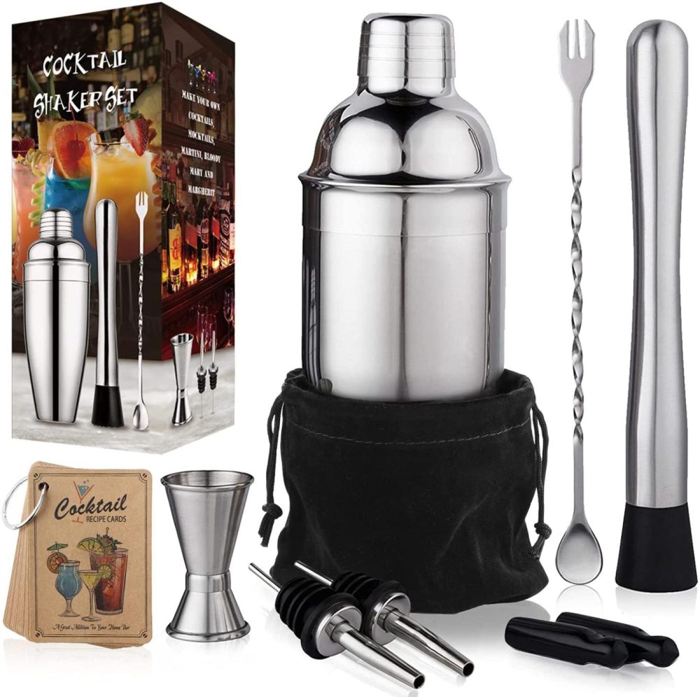 Kitchen & Dining |  24 Oz Cocktail Shaker Set Bartender Kit By Aozita, Stainless Steel Martini Shaker, Mixing Spoon, Muddler, Measuring Jigger, Liquor Pourers With Dust Caps And Manual Of Recipes, Professional Bar Tools Home Decor & Cleaning AOZITA