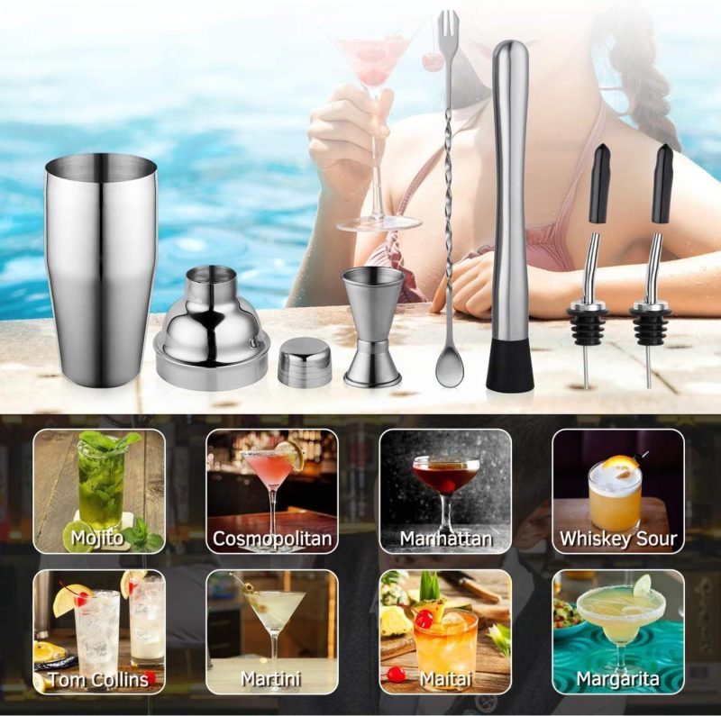 Kitchen & Dining |  24 Oz Cocktail Shaker Set Bartender Kit By Aozita, Stainless Steel Martini Shaker, Mixing Spoon, Muddler, Measuring Jigger, Liquor Pourers With Dust Caps And Manual Of Recipes, Professional Bar Tools Home Decor & Cleaning AOZITA