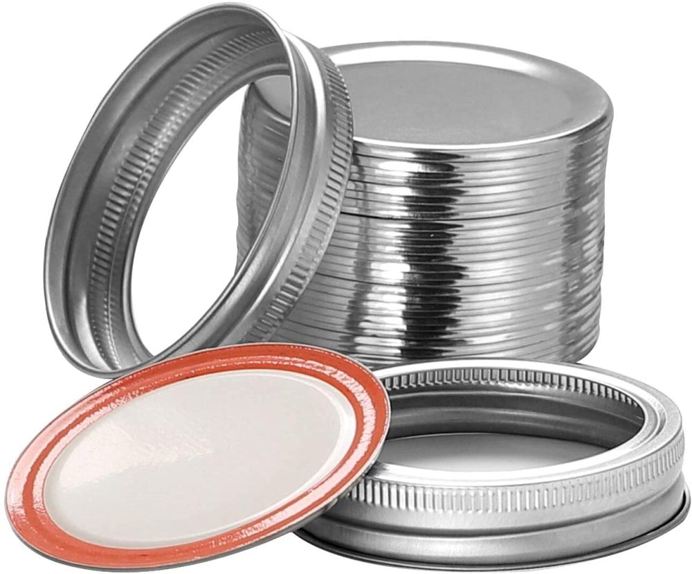 Kitchen & Dining |  24Pcs Regular Mouth Canning Lids And Rings Stainless Steel Mason Jar Lids Reusable Leak Proof Split-Type Silver Lids With Silicone Seals Rings (70Mm) Cookware bANDS