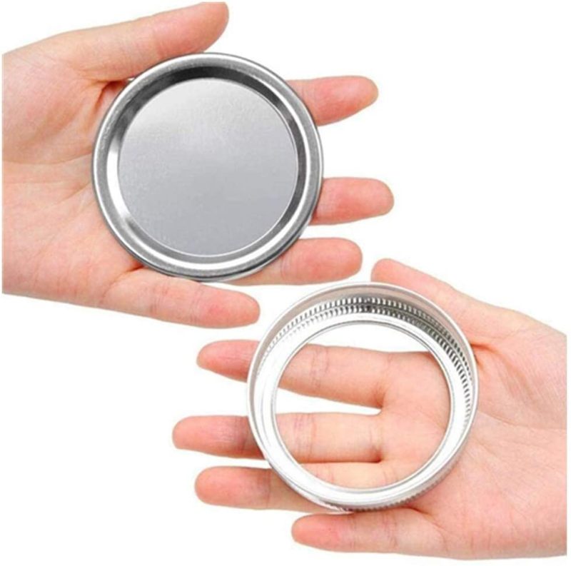 Kitchen & Dining |  24Pcs Regular Mouth Canning Lids And Rings Stainless Steel Mason Jar Lids Reusable Leak Proof Split-Type Silver Lids With Silicone Seals Rings (70Mm) Cookware bANDS