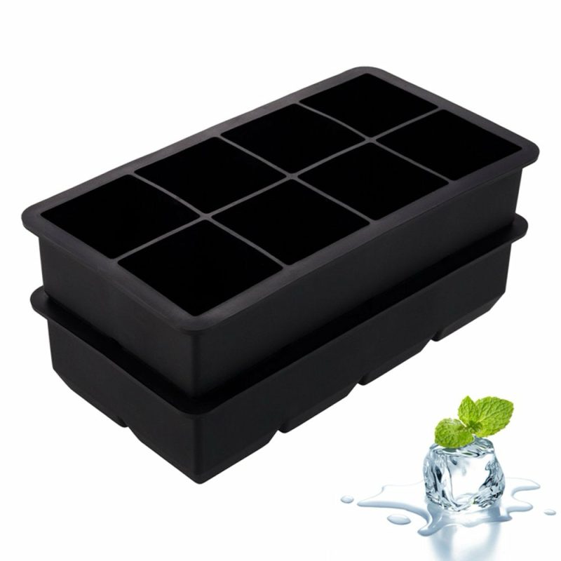 Kitchen & Dining |  2Pcs Large Ice Cube Tray, Silicone Square Ice Cube Tray, Easy Release Ice Cube Mold For Whiskey And Cocktail Home Decor & Cleaning HEQUSIGNS