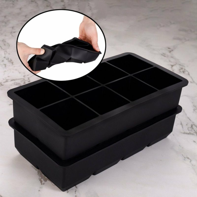 Kitchen & Dining |  2Pcs Large Ice Cube Tray, Silicone Square Ice Cube Tray, Easy Release Ice Cube Mold For Whiskey And Cocktail Home Decor & Cleaning HEQUSIGNS