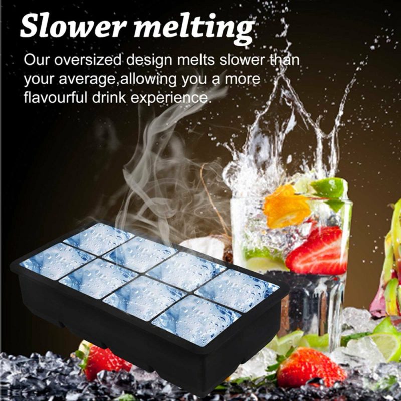 Kitchen & Dining |  2Pcs Large Ice Cube Tray, Silicone Square Ice Cube Tray, Easy Release Ice Cube Mold For Whiskey And Cocktail Home Decor & Cleaning HEQUSIGNS