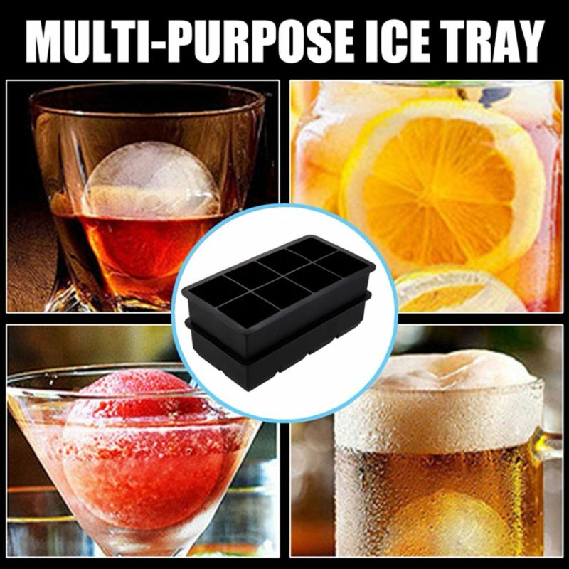 Kitchen & Dining |  2Pcs Large Ice Cube Tray, Silicone Square Ice Cube Tray, Easy Release Ice Cube Mold For Whiskey And Cocktail Home Decor & Cleaning HEQUSIGNS