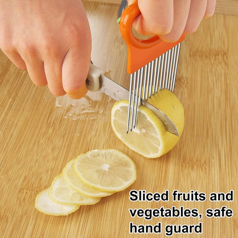 Kitchen & Dining |  2Pcs Ruooson Onion Holder For Slicing, Stainless Steel Prongs Kitchen Slicer, Lemon Cucumber Cutter Comb,Meat Tenderizer,Green And Orange (Orange) Home Decor & Cleaning Kitchen & Dining