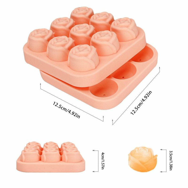 Kitchen & Dining |  2Pcs Silicone Ice Cube Tray, 3D Rose Ice Molds For Cocktails/Juice/Whiskey Bourbon Freezer, Reusable & Bpa Free, Pink Home Decor & Cleaning Kitchen & Dining