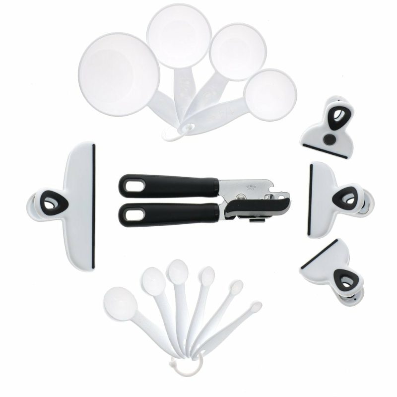 Kitchen & Dining |  30 Pcs Kitchen Gadget Set With Cooking Utensils, Measuring Cups, Clips, And Drawer Organizer, Black/White Home Decor & Cleaning Bradshaw International