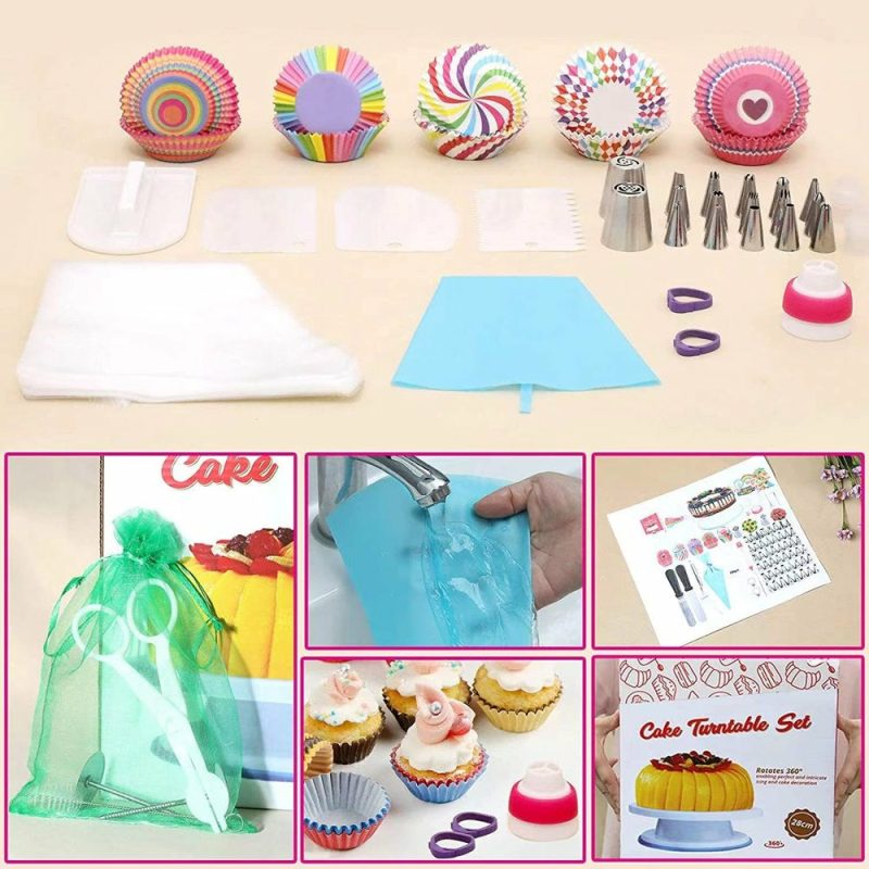 Kitchen & Dining |  322 Pcs Cake Decorating Supplies With Cake Turntable, 48 Piping Icing Tips, 100 Cupcake Wrappers, 100 Disposable Pastry Bags, For Beginners & Professional Home Decor & Cleaning Kitchen & Dining