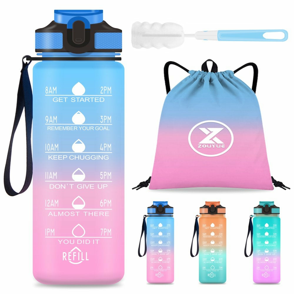 Kitchen & Dining |  32Oz Water Bottle With Time Marker & Straw Lid For Gym,Motivational Fitness Sports Water Jug With Removable Strainer,Dishwasher Safe,Leakproof,Safety Lock,No Bpa,Blue+Purple Dining & Entertaining Blue + Purple