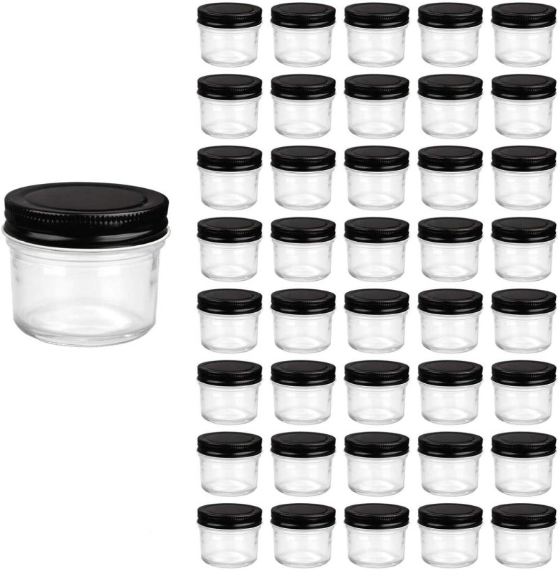 Kitchen & Dining |  4Oz Glass Jars With Lids,Small Mason Jars Wide Mouth,Mini Canning Jars With Black Lids For Honey,Jam,Jelly,Baby Foods,Wedding Favor,Shower Favors,Spice Jars For Kitchen & Home,Set Of 40 …… Cookware Cookware