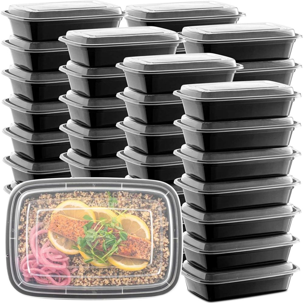 Kitchen & Dining |  50-Pack Meal Prep Plastic Microwavable Food Containers For Meal Prepping With Lids 28 Oz. 1 Compartment Black Rectangular Reusable Storage Lunch Boxes -Bpa-Free Food Grade -Freezer & Dishwasher Safe Home Decor & Cleaning black