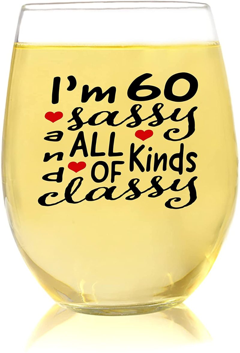 Kitchen & Dining |  60 And Sassy, Funny 60Th Birthday Gifts For Ideas, 60Th Birthday Wine Glass, Party Favors 60Th Birthday Photo Booth Props, Moms 60Th Birthday Gifts For Her, Party Decorations 60Th Birthday Decor Bar Tools & Drinkware Bar Tools & Drinkware