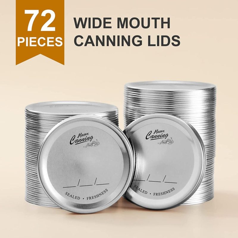 Kitchen & Dining |  72 Count, [ Wide Mouth ] Canning Lids For Mason Jars – Split-Type Metal Lid For Ball Kerr Jar – Airtight Sealed – Food Grade Material Cookware Cookware