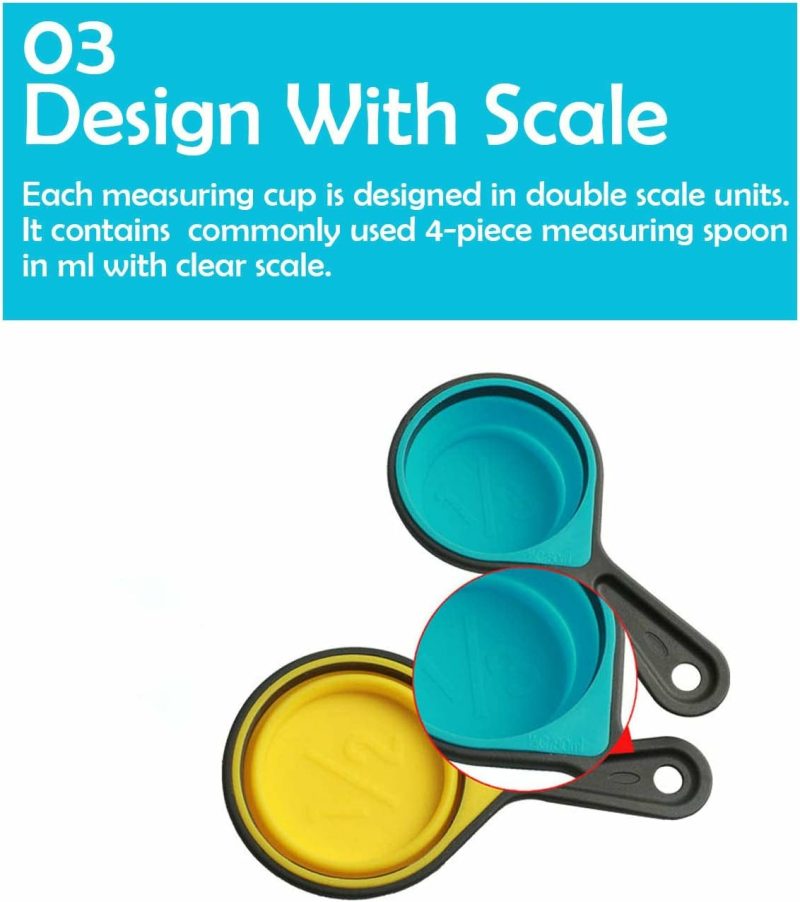 Kitchen & Dining |  8 Piece Collapsible Measuring Cups, Silicone Measuring Cups Home Decor & Cleaning Blue