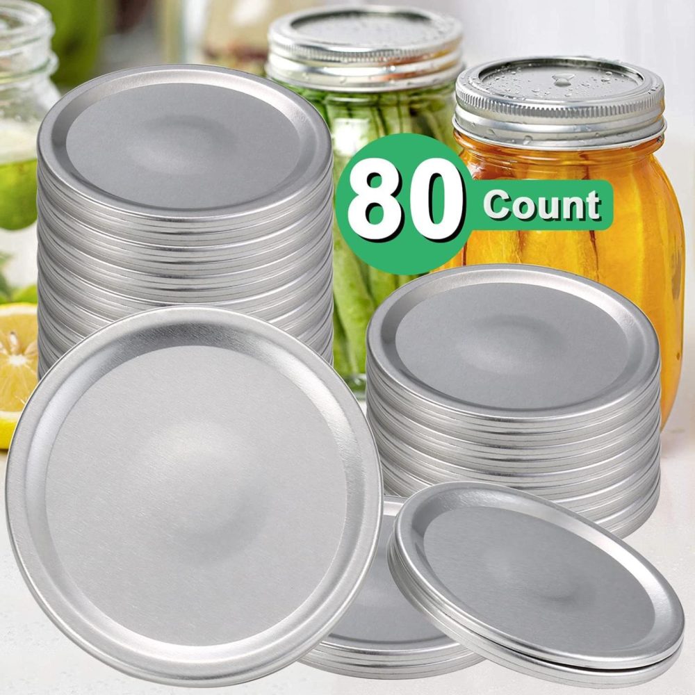 Kitchen & Dining |  80-Count Canning Lids Wide Mouth Canning Jar Flats For Ball Kerr Jars Ewadoo Split-Type Metal Mason Jar Lid For Canning-Food-Grade Material-100% Fit & Airtight For Large Mouth Jars(Not Include Rings) Cookware Cookware