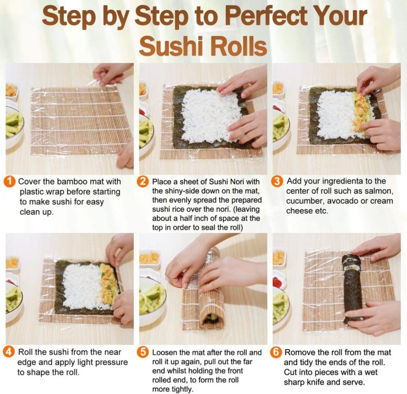 Kitchen & Dining |  9 Pcs Premium Sushi Making Kit, Thicken Bamboo Sushi Mat, Including 2 Sushi Roller, 5 Pairs Of Reusable Chopsticks, 1 Paddle, 1 Spreader, Sushi Maker Kit Set Ideal For Beginners And Kids By Gosgoone Dining & Entertaining Dining & Entertaining