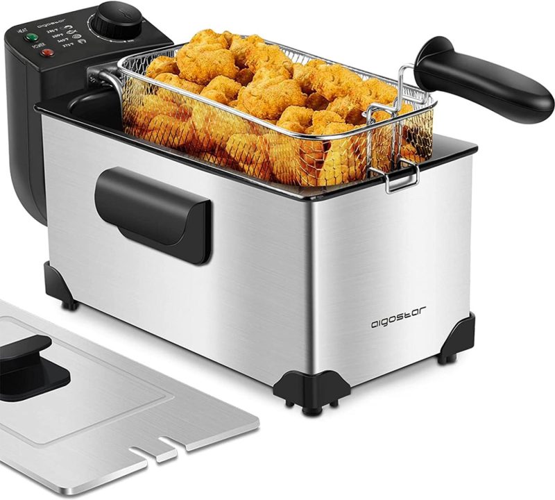 Kitchen & Dining |  Aigostar Deep Fryer With Basket, 3L/3.2Qt Stainless Steel Electric Deep Fat Fryer With Temperature Limiter For Frying Chicken, Tempura, French Fries, Fish And Onion Rings,1650W, Silver Home Decor & Cleaning Aigostar