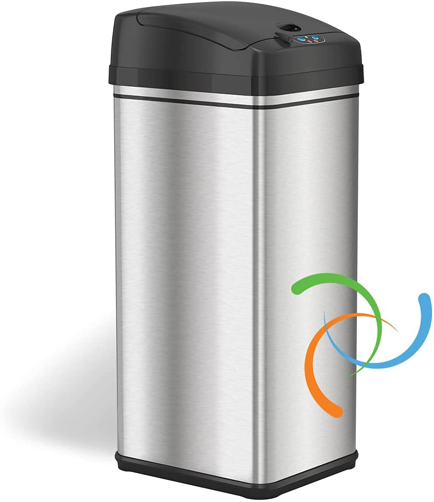 Kitchen & Dining |  Automatic Trash Can With Odor-Absorbing Filter And Lid Lock, Power By Batteries (Not Included) Home Decor & Cleaning Black / Stainless Steel