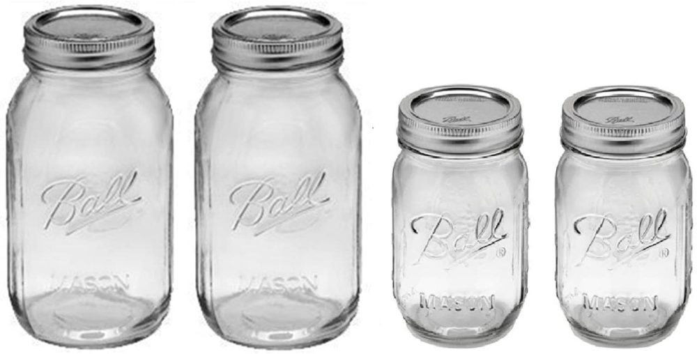 Kitchen & Dining |  Ball Mason Regular Mouth Jars With Lids And Bands, Set Of 4 Jars, Two 32Oz Jars + Two 16Oz Jars (Bundle Pack) Cookware Ball