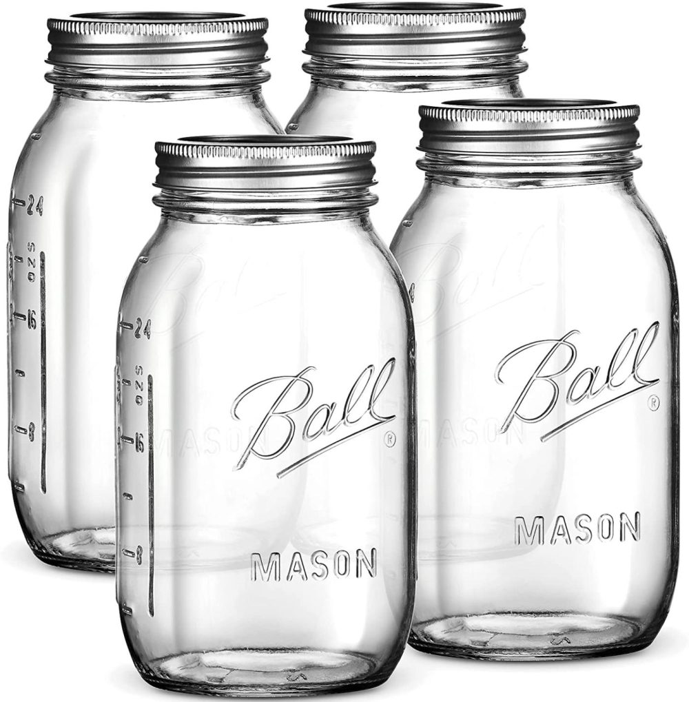 Kitchen & Dining |  Ball Regular Mouth Mason Jars 32 Oz [4 Pack] With Mason Jar Lids And Bands, Ball Mason Jars 32 Oz – For Canning, Fermenting, Pickling, Jar Decor – Microwave/Freeze/Dishwasher Safe + Sewanta Jar Opener Cookware Cookware